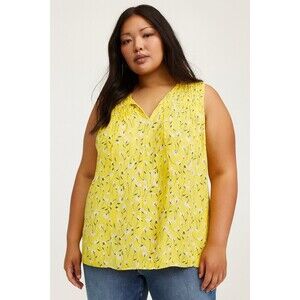 Molly & Isadora (Dia) Blouse Size 2x Yellow Floral Sleeveless Tie Neck